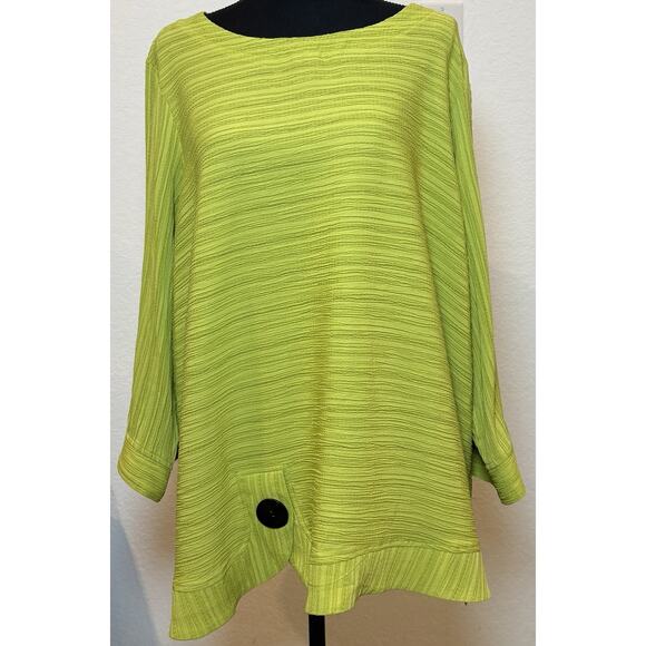 Ali Miles Lime Green Textured Tunic 3/4 Sleeves Size 1X NWOT - Picture 1 of 4